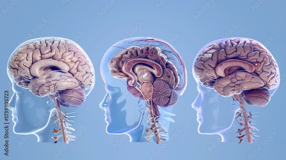 ภาพประกอบ Stock Alzheimer’s Disease. Three-stage medical illustration ...