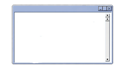 A blank computer window with a blue title bar, minimize, maximize, and close buttons, and a scroll bar on the right side.