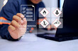 © AREE - MSDS material safety data sheet concept with safety staff tick checkmark to checking hazard data for toxic chemical on virtual interface for hazardous chemicals
