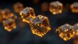 © Mariia - Glowing amber cubes floating in dark space create a magical atmosphere filled with light and texture