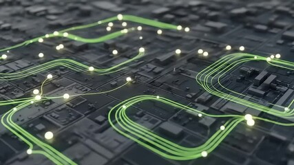 Wall Mural - Futuristic Cityscape with Glowing Data Streams and Advanced Technology Infrastructure