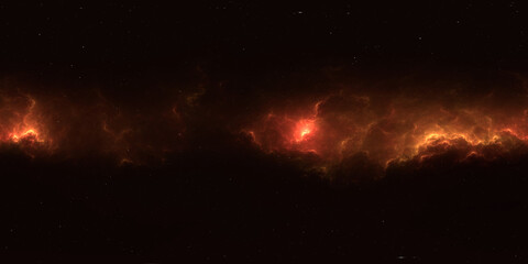 Wall Mural - 360 degree space nebula. Giant interstellar cloud with stars, equirectangular projection, environment map. Spherical panorama. 3D rendering, Fractal image