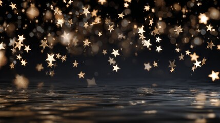 Wall Mural - Wallpaper - abstract night sky background featuring glowing stars floating over soft light spots on a black backdrop, creating a dreamy cosmic atmosphere perfect for celestial digital art, space-theme