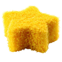 Yellow star shaped object with textured surface isolated on transparent background