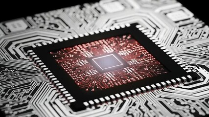 Wall Mural - High-Tech Circuit Board with CPU Chip Animation for Futuristic Technology Concept