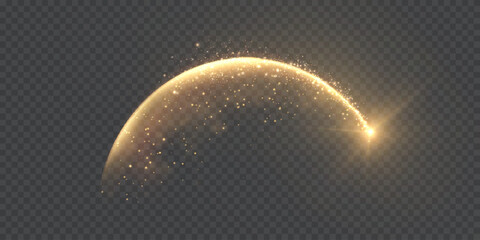 Wall Mural - A golden magical comet effect with multiple sparkling bokeh and shimmering light effects. A magical golden wind for web design and fairy tales. Vector.