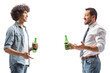 © Ljupco Smokovski - Profile shot of two men holding bottles of beer and talking