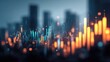 © Naufal - Abstract digital financial data visualization, vibrant bars overlaid on a blurred cityscape