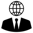 © teracreonte - Icono con silueta de hombre de negocios con globo terráqueo en lugar de la cabeza