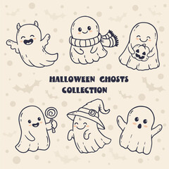 Wall Mural - set of cute halloween ghosts. Collection ghost in doodle style. Vector illustration