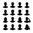 © Jamshadul - Vector illustration of group of sixteen silhouette avatars with varied hairstyles and poses, including one touching head, isolated on a