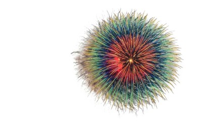 Spectacular colorful firework display exploding against pure white background ideal