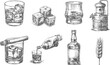 © Premium AI - Set illustrations of whiskey isolated on transparent background. Vector graphics
