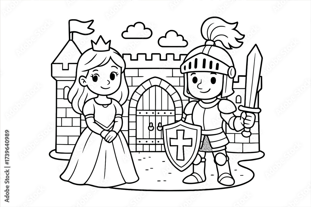 เวกเตอร์ Stock Knight at Castle Gate. Princess & Knights coloring page ...