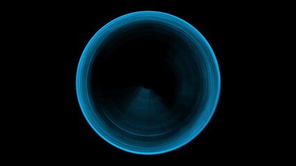 Wall Mural - A swirling vortex of soft blue light creates a tunnel or portal effect. Seamless loop for concepts of science, technology, space travel, or meditation. Isolated on black with central copy space