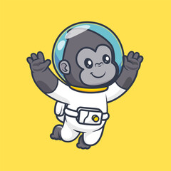 Wall Mural - Cute Gorilla Astronaut Floating In Space Cartoon