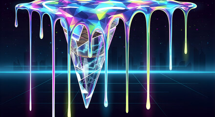 Melting Geometric Object with Dripping Colors in Retro Style
