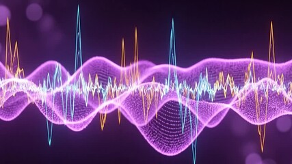 Dynamic abstract gradient particle waves with soft purple light and bokeh