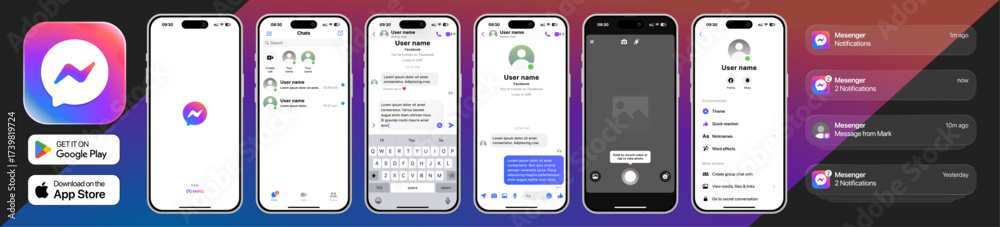 Facebook Messenger from Meta app UI template 2025 update with logo and ...