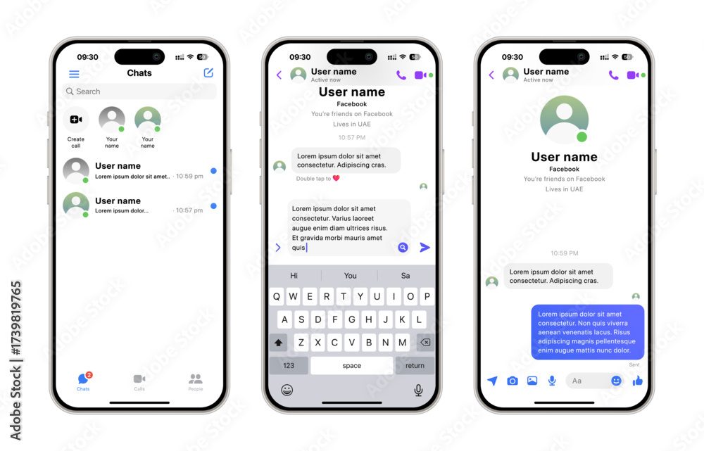 Messenger from Meta app UI template 2025 update. Modern mobile chat and ...