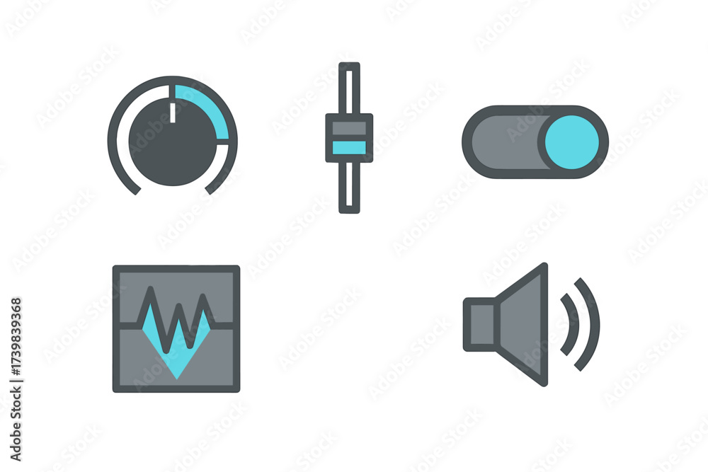 Modern user interface icons for sound control and audio settings ...
