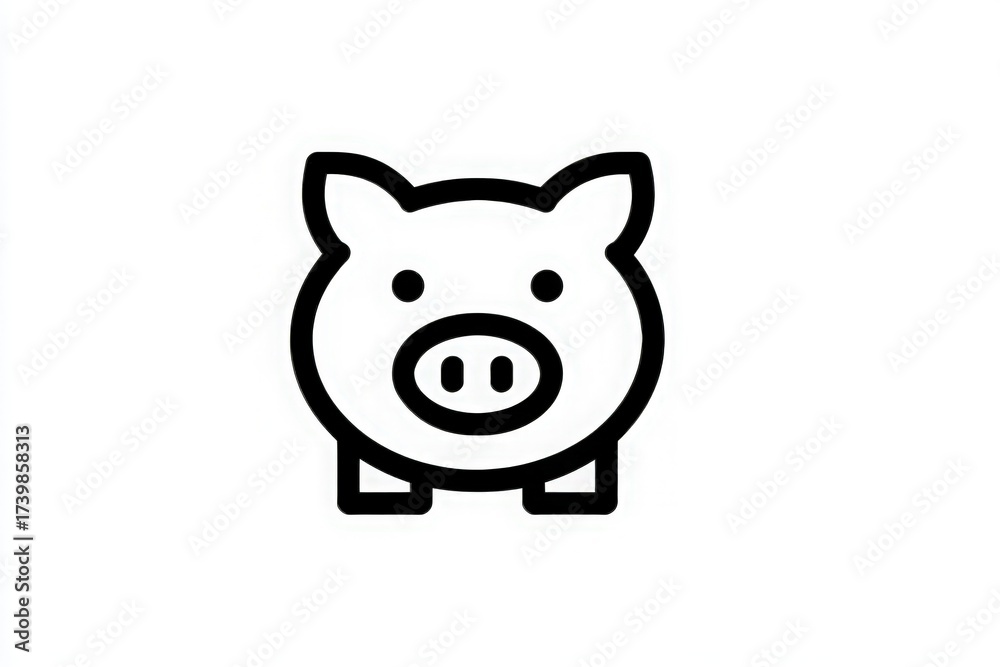 A cute and minimalistic pig design showcases a round shape and friendly face. The illustration uses a black outline on a white background, adding a playful touch. Perfect for various uses.