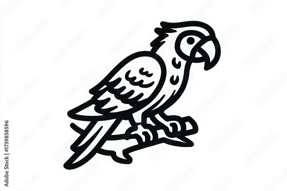 A vibrant parrot rests on a sturdy branch, showcasing its lively feathers. The scene captures the essence of a tropical environment, filled with bright colors and clear skies.