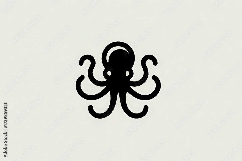 A stylized black octopus is depicted with eight distinct tentacles. The creatures unique features provide a creative element for various designs, showcasing its intricate shape and form.