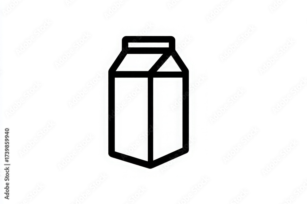A black outline of a milk carton stands against a clean white background. The carton has a classic shape with a rectangular base and a triangular top, suggesting freshness and simplicity.