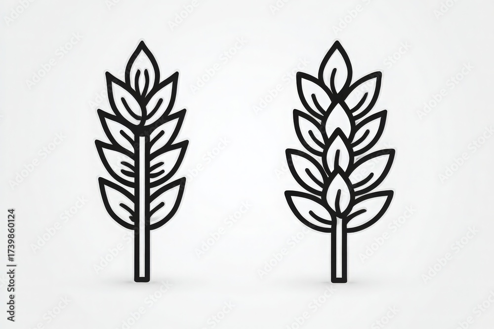 Two stylized wheat illustrations showcase different designs. These black line drawings emphasize the details of wheat stalks, suitable for agriculture-related graphics.