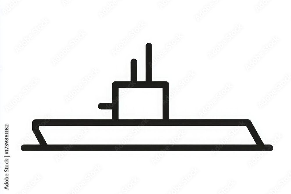 This design features a minimalist depiction of a submarine, showcasing its form with simple lines and shapes. The outline emphasizes naval architecture and engineering.