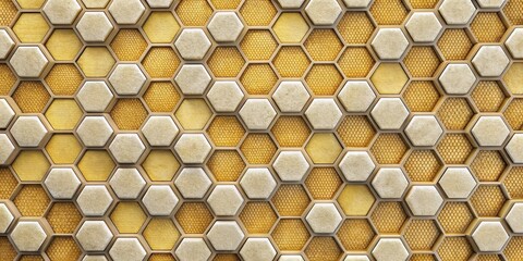 Wall Mural - Abstract Honeycomb Pattern with Textured Hexagons in Gold and Beige Tones