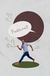 © deagreez - Creative collage showing confused man woman with question marks speech bubble illustrating mental overload life problems
