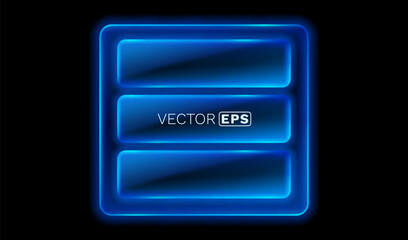 Wall Mural - Neon Blue Interface Menu with Three Buttons on Black Background. Vector illustration