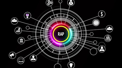 glowing, RPA Robotic process automation innovation technology concept. Business, technology, internet and networking concept black background