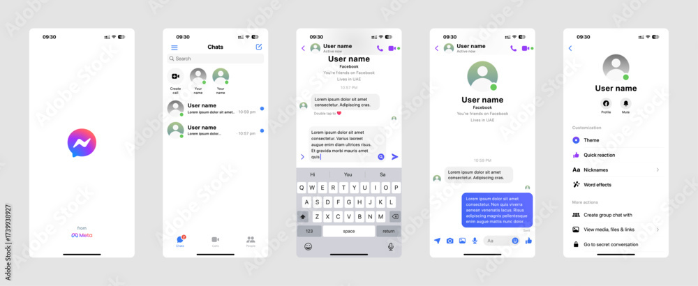 Facebook Messenger from Meta app UI template 2025 update. Messaging app ...