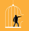 © Eugen - Silhouette of Business Man Breaking out of a Cage. People and activities, white collar workers and company leadership CEO