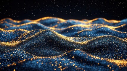 Wall Mural - Glowing waves ripple, dark and bright, textured surface with bokeh stars