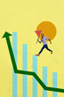 © deagreez - Sketch image composite 3D photo collage of charts graphics trader success goal young man success climb up hand hold flag budget finance