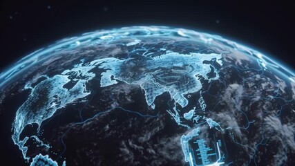 Wall Mural - Digital Earth: A glowing representation of the planet, focusing on Asia.