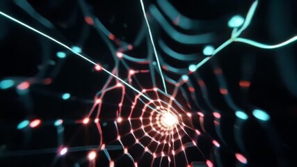 Wall Mural - Abstract network of glowing lines and dots in a dark space.