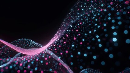 Wall Mural - Abstract digital art with pink and blue dots on a black background.