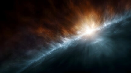 Wall Mural - Vibrant cosmic explosion radiating brilliant light through swirling nebulae of orange and blue