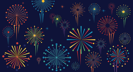 Colorful Fireworks Exploding in a Dark Night Sky
