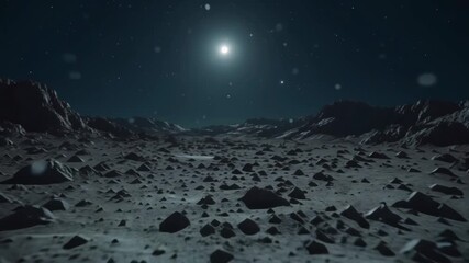 Wall Mural - Lunar landscape with rocks under a bright star-filled night sky.