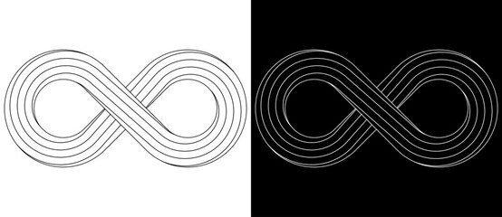 Wall Mural - Spiral with lines as abstract infinity symbol. Black shape on a white background and the same white shape on the black side.