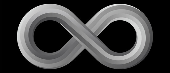 Wall Mural - Spiral with lines as abstract infinity symbol. Grey shape on the black background.