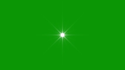 Wall Mural - sparkling star animation, shimmering light effect White shining star, Flickering white glow center optical lens flare, Twinkle star sparkle loop animated on green screen, Stars twinkle like flash rays