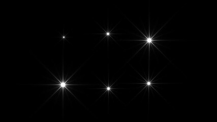 Wall Mural - Twinkle Sparkling stars Shine animation on black screen, Vector, doodles style stars blinking effects, White glowing light with lens flare, Starlight shine glow isolated, Stars shine effect. 4k