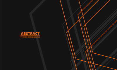 Wall Mural - Black abstract modern background with gray and orange geometric lines and outlines. Vector illustration